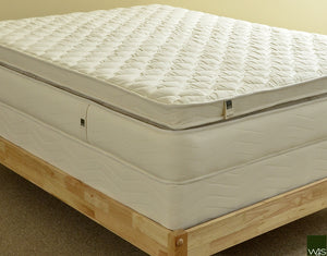 Exterior of an organic innerspring mattress with latex pillowtop